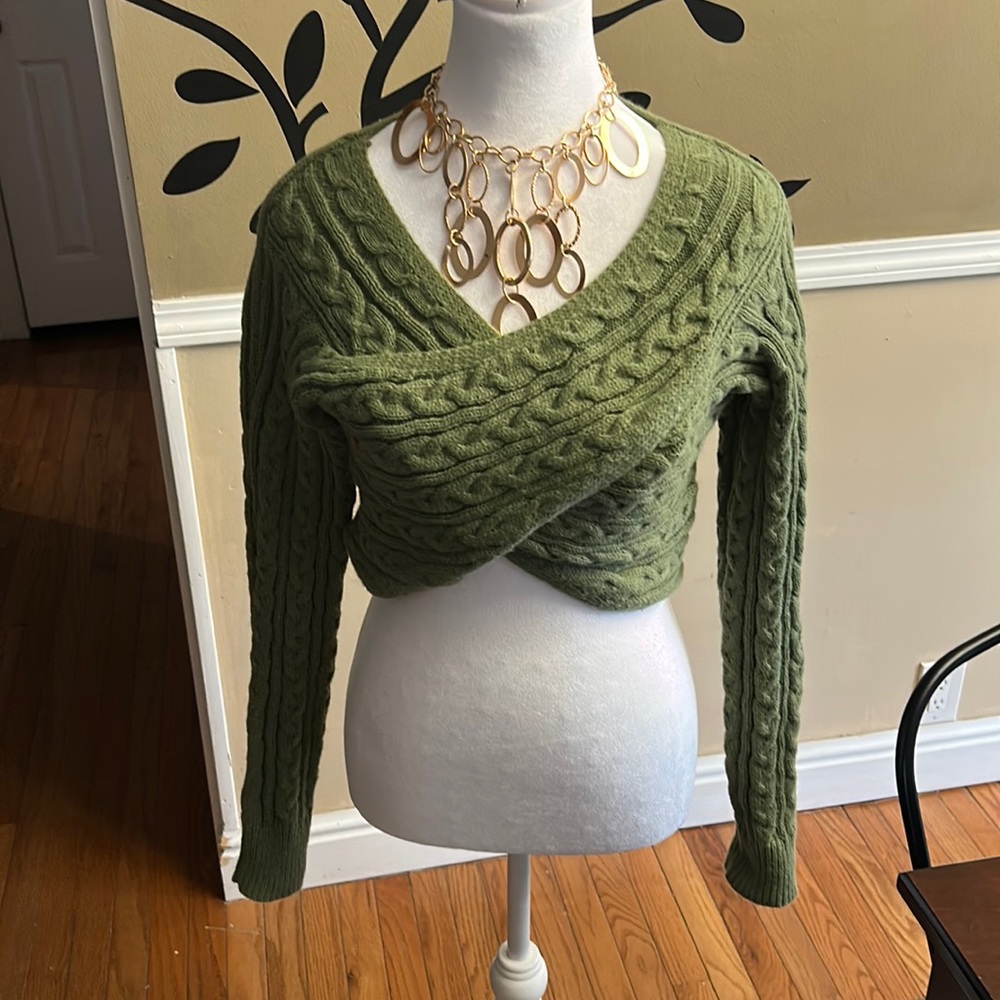 Adorable, SHEIN cropped crossover sweater with necklace that I added